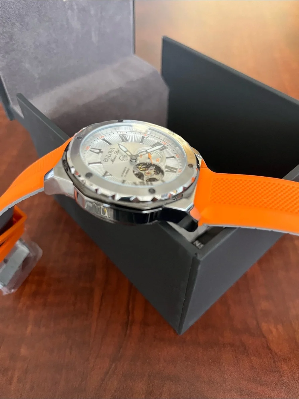 Bulova Marine Star 98A226 Automatic Men’s Watch 45mm Orange Rubber Strap NWT ⚓️
